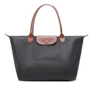 BOOM Prime Ladies Large Nylon Tote Shoulder Bag with Leather Handles - Foldable Shopper Handbag for Work, Travel & Everyday Use (Black)