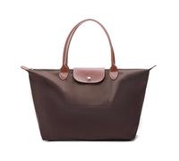 BOOM Prime Ladies Large Nylon Tote Shoulder Bag with Leather Handles - Foldable Shopper Handbag for Work, Travel & Everyday Use (Coffee)