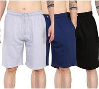 BOOM Prime Pack of 3 Mens Fleece Lined Sweat Shorts Jersey Shorts Elasticated Waist Adjustable Drawcord Casual Wear (UK, Alpha, M, Regular, Regular, Medium) Black/Grey/Navy