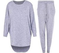 BOOM Prime Women’s 2 Piece Tracksuit Set - High Low Batwing Sweatshirt Top & Elasticated Waist Jogger Bottoms, Soft Casual Loungewear Co-ord Outfit for Casual Wear (as8, Regular, Grey, 16-18)