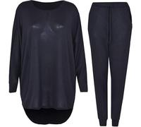 BOOM Prime Women’s 2 Piece Tracksuit Set - High Low Batwing Sweatshirt Top & Elasticated Waist Jogger Bottoms, Soft Casual Loungewear Co-ord Outfit for Casual Wear (as8, Regular, Black, 16-18)