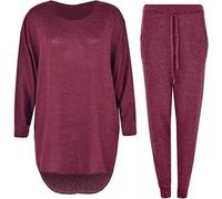 BOOM Prime Women’s 2 Piece Tracksuit Set - High Low Batwing Sweatshirt Top & Elasticated Waist Jogger Bottoms, Soft Casual Loungewear Co-ord Outfit for Casual Wear (as8, Regular, Wine, 12-14)