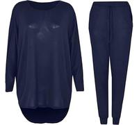 BOOM Prime Women’s 2 Piece Tracksuit Set - High Low Batwing Sweatshirt Top & Elasticated Waist Jogger Bottoms, Soft Casual Loungewear Co-ord Outfit for Casual Wear (as8, Regular, Navy, 20-22)