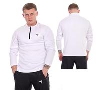 BOOM PRO Men’s & Women’s Quarter-Zip Polyester t Shirts - Long Sleeve Breathable Quick-Dry t Shirts for Gym, MMA, Running & Activewear White