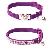 BoomBone Rhinestone Cat Breakaway Collar Pack of 2 Purple Kitten Collars with Bell