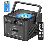 Boombox Cassette CD Player Bluetooth5.1 with 5000mAh Battery,5W Dual Stereo Speakers,Rechargeable CD Player with FM Radio,Remote Control,Tape Recording,3.5mm Earphone Jack,AUX/Micro SD/USB for Home