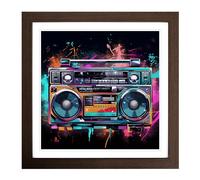 Boombox Digital Art No.2 Framed Print | 18x18 Inch Walnut Framed Wall Art | Ready to Hang | Modern Nature Picture | Living Room Bedroom Lounge Office