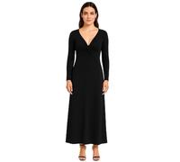 Boomca Black Maxi Dress, Long Sleeve V-Neck with Twist Front Detail (UK, Alpha, S, Regular, Tall, Black)
