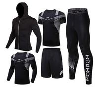 BOOMCOOL 5Pcs Gym Clothes Men Tracksuit Sets Running Wear Compression Shirts Sleeve Tops Jackets Long Suits Leggings Shorts Sports Activewear for Athletic Workouts-L