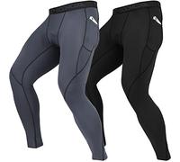 BOOMCOOL Men's Compression Pants with Pockets, Men's Running Tights Leggings Workout Dry Baselayer Gym Athletic Yoga Pants Black and Gray