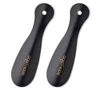 BOOMIBOO 2 Pack Metal Shoe Horns - Durable 7.5 Inch Shoe Helper with Ergonomic Handle, Travel Friendly Shoe Horns, Black, S