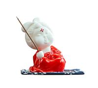 BOOMLATU Small Ceramic Statue of Chiness Fat Lady Decorative Figurine in Tang Dynasty with Mat and Incense Stick for Home Decor,Yoga Decor,SPA,Aromatherapy Ornament (Red, Style C)