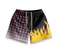 BOOMLEMON Men's Basketball Shorts Casual Workout Athletic Shorts Mesh Flame Graphic Print Running Short Pants, Digital Flame Black Yellow, Small