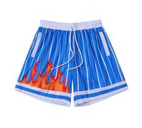 BOOMLEMON Men's Basketball Shorts Casual Workout Athletic Shorts Mesh Flame Graphic Print Running Short Pants, Striped Flame Blue, Small