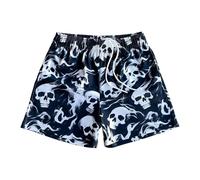 BOOMLEMON Men's Basketball Shorts Casual Workout Athletic Shorts Mesh Flame Graphic Print Running Short Pants, Skull Flame Navy, Medium