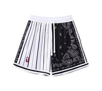BOOMLEMON Men's Basketball Shorts Workout Athletic Paisley Shorts Mesh Print Running Short Pants, White Black, Large
