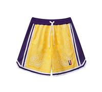BOOMLEMON Men's Basketball Shorts Workout Athletic Paisley Shorts Mesh Print Running Short Pants, Yellow, X-Large