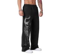 BOOMLEMON Mens Graphic Print Joggers Baggy Casual Workout Pants Bandana Punk Streetwear Sweatpants with Pockets, Divine Black, Large