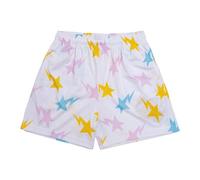 BOOMLEMON Mens Mesh Graphic Print Shorts Casual Workout Cool Gym Clothes Shorts Gym Basketball Running Short Pants, Star White Yellow, Small