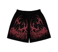 BOOMLEMON Mens Mesh Graphic Print Shorts Casual Workout Cool Shorts Gym Basketball Running Short Pants, Abyssal Wraith Black Red, Small
