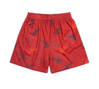 BOOMLEMON Mens Mesh Graphic Print Shorts Casual Workout Cool Shorts Gym Clothes Gym Basketball Running Short Pants, Star Red, Large