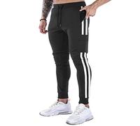 BOOMLEMON Men's Track Pants Joggers Casual Slim Pants Gym Workout Tapered Sweatpants with Stripes - black - XXL
