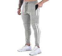 BOOMLEMON Men's Track Pants Joggers Casual Slim Pants Gym Workout Tapered Sweatpants with Stripes - grey - Large