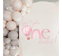 BOOMPA Pink Hot Air Balloon First Birthday Backdrop Decal Sign, One-Derful Theme Party Decoration, 31.5 x 19.7 inches (Pink（hot-air Balloon）)