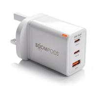 Boompods Powerboom 65W Fast Charger Plug, White | Triple Port GaN Wall Charger 65W + 20W USB-C + USB-A for MacBook Air, iPhone, Samsung and C Devices, Ultra Fast Charging