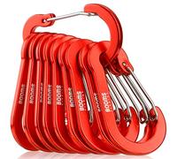 Booms Fishing CC5 Multi-Use Carabiner Clips, 10 Pack 2.7" Small Caribeener Clips, Mini Keychain Caribeaner Clip, Aluminum D Ring Carabiners, Red