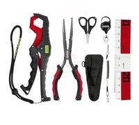 Booms Fishing TK1U 4pcs Fishing Tool Kit, Needle Nose Fishing Pliers Saltwater, Fish Lip Gripper, Fishing Scissors with Retractor, Fish Ruler, Fishing Gifts for Men, Ice Fishing Accessories, Red