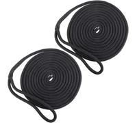 BOOMSTART 2-Pack 12mm Boat Dock Lines - Double Braided Nylon Mooring Ropes with 30cm Eye Splice, Black - 4.57m (15ft) Length, Breaking Strength 2240kg - Fender Lines for Boats up to 10.7m