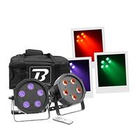 BoomToneDJ FlatPAR 5X5W 4in1 Set RGB-UV LED Stage Lights Multicolour with DMX 512 Auto Modes Music Detection IR Remote Control Included Power Link Carry Bag