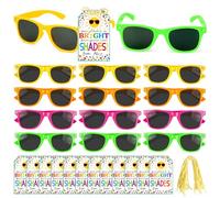 BOOMTOP 12 Pack Kids Neon Colors Sunglasses Set, Kids Party Glasses with Tags and Hemp Ropes for Birthday Beach Pool Party Bag Fillers Favours Primary Students Graduation Gifts, 4 Colours
