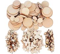 BOOMTOP 200Pcs Natural Wooden Shapes for Crafting, Love Hearts Stars Circles Butterflies Wooden Cutouts Slices Unfinished for DIY Crafts Christmas Decoration