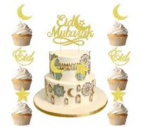 BOOMTOP 22Pcs Eid Mubarak Cake Topper Cupcake Toppers Ramadan Cake Decoration Gold Glitter Moon Stars Cupcake Toppers Muslim Cake Decoration