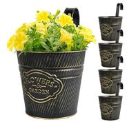 BOOMTOP 5Pcs Metal Hanging Flower Pots, Vintage Black Plant Pots Hanging Planters with Detachable Hook for Railing Fence Balcony Garden Home Decoration (Black,15cm)