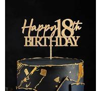 BOOMTOP Happy 18th Birthday Cake Topper Gold Glitter 18th Eighteen Cake Pick Decoration for Birthday Party Supplies