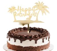 BOOMTOP Happy Retirement Cake Topper Acrylic Gold Retirement Cake Decoration Picks Beach Pattern for Celebrating Retired Party Cake Decoration Supplies