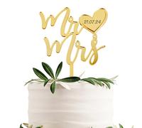 BOOMTOP Mr & Mrs Cake Topper - Gold Acrylic Mirror Love Heart Wedding Engagement Bridal Shower Anniversary Party Cake Decoration