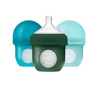 Boon B11228 Reusable Silicone Pouch Air-Free Feeding with Stage 1 Nursh Baby Bottles, 3 Count (Pack of 1), Blue