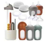 Boon Nursh Baby Bottle Gift Set - Baby Feeding Essentials for New Moms - Includes 4 Oz and 8 Oz Baby Bottles, Storage Lids, Fast Flow Nipples, Storage Buns, Straw Lid, and Mod Baby Bottle Brush Set