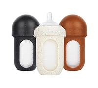 Boon Nursh Reusable Silicone Pouch Baby Bottles - Medium Flow Nipple - Silicone Baby Bottle Pouch and Nipple - Baby Feeding Essentials - Speckle - 3-6 Months - 3 Count - 8 Ounce