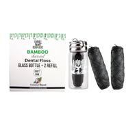 BOONBOO Dental Floss, Bamboo Charcoal Woven Thread, Glass Bottle + 3 Spools, Total 300FT/90M, Waxed, Coconut