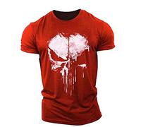 BOONEE Mens T Shirts Casual Punisher Tees, Unisex 3D Printed Tops Tees, Super Soft Funny T Shirts for Men Women-Red||M
