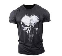 BOONEE Mens T Shirts Casual Punisher Tees, Unisex 3D Printed Tops Tees, Super Soft Funny T Shirts for Men Women-Grey||XL