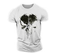 BOONEE Mens T Shirts Casual Punisher Tees, Unisex 3D Printed Tops Tees, Super Soft Funny T Shirts for Men Women-White||2XL