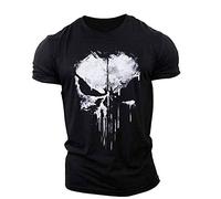 BOONEE Mens T Shirts Casual Punisher Tees, Unisex 3D Printed Tops Tees, Super Soft Funny T Shirts for Men Women-Black||S