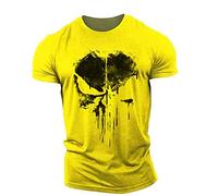 BOONEE Mens T Shirts Casual Punisher Tees, Unisex 3D Printed Tops Tees, Super Soft Funny T Shirts for Men Women-Yellow||3XL