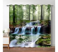 BOONGA Forest Stream Blackout Curtains, 3D Natural Landscape Print Window Curtains, Thermal Insulated Room Darkening Eyelet Grommet Drapes 2 Panels for Bedroom Living Room Decor 66" W x 72" L